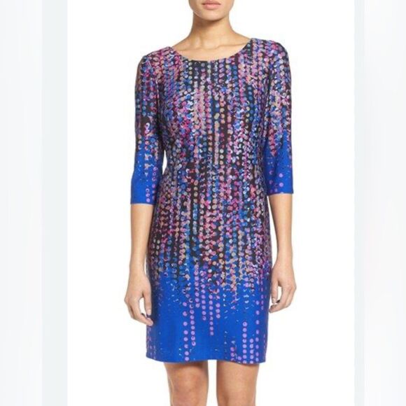 Leslie Fay gorgeous confetti dot abstract print sheath dress size 6 NWT - Picture 2 of 10